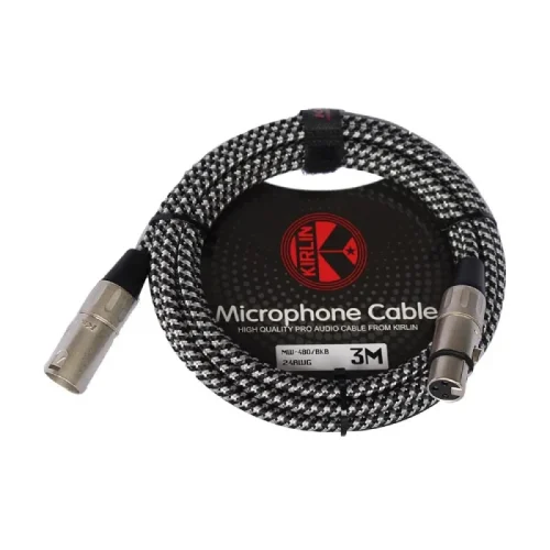 Cable Para Micrófono Kirlin 3 metros Cal 24 Tela Negro con Blanco